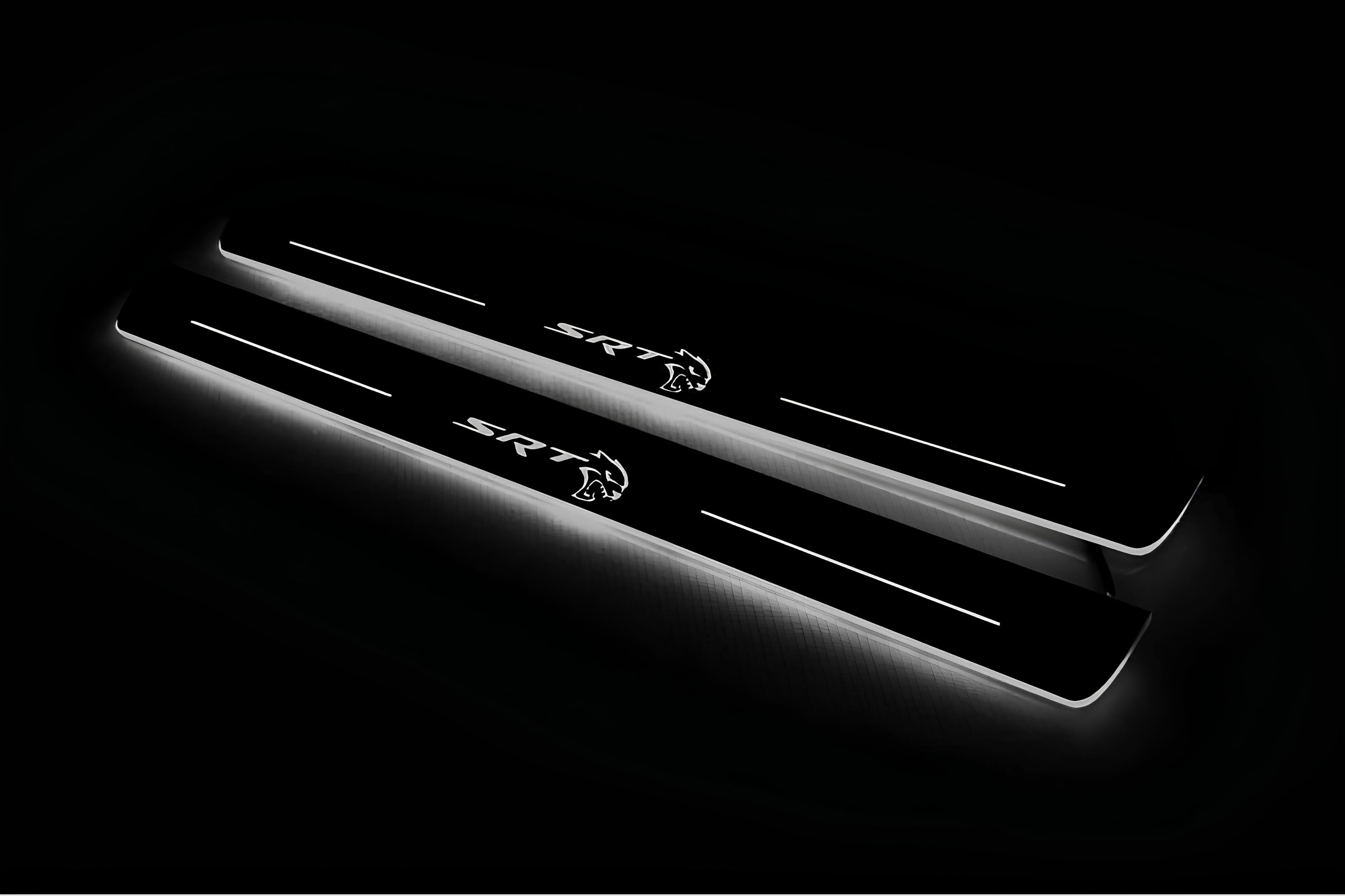 Illuminated LED Door Sill Tread Plates Chrysler 300C II 2011-2023 With SRT HELLCAT Logo Chrysler Led Door Sills decoinfabric