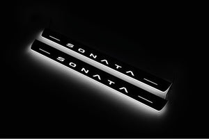 Illuminated LED Door Sill Tread Plates Hyundai Sonata VIII FL 2024+ With Sonata Logo Hyundai Led Door Sills opdesign