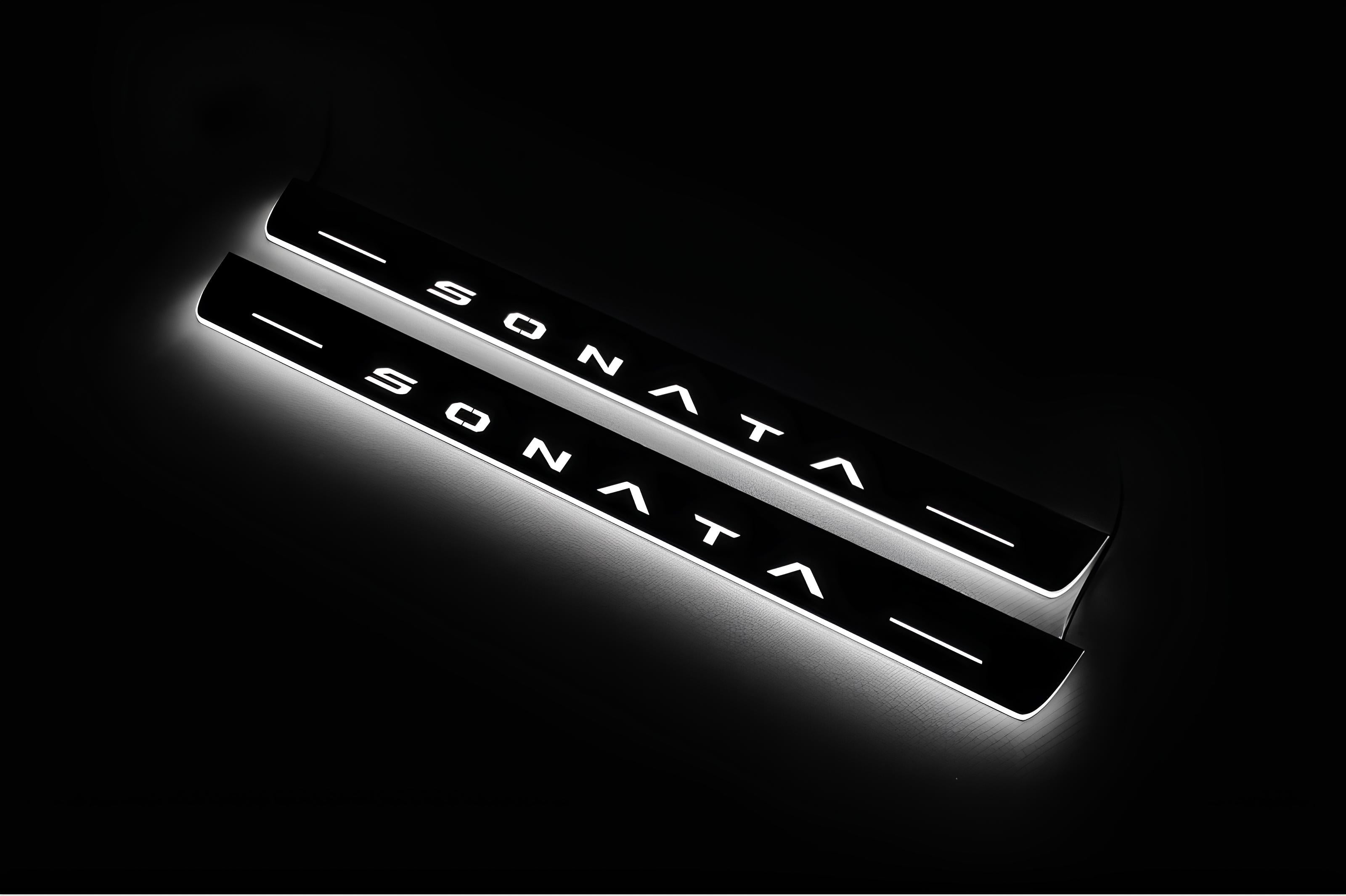 Illuminated LED Door Sill Tread Plates Hyundai Sonata VIII FL 2024+ With Sonata Logo Hyundai Led Door Sills opdesign