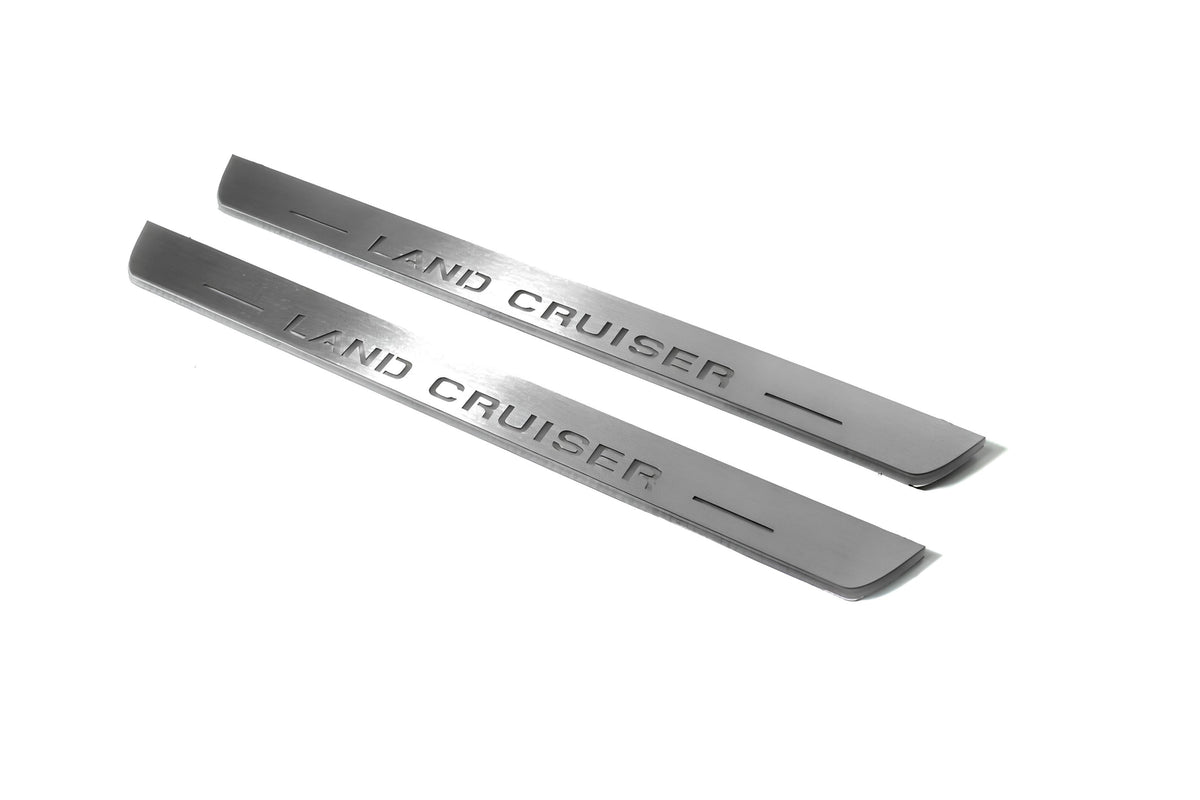 Toyota LC 200 2007+ stainless steel LED door sill plates with Land Cruiser logo
