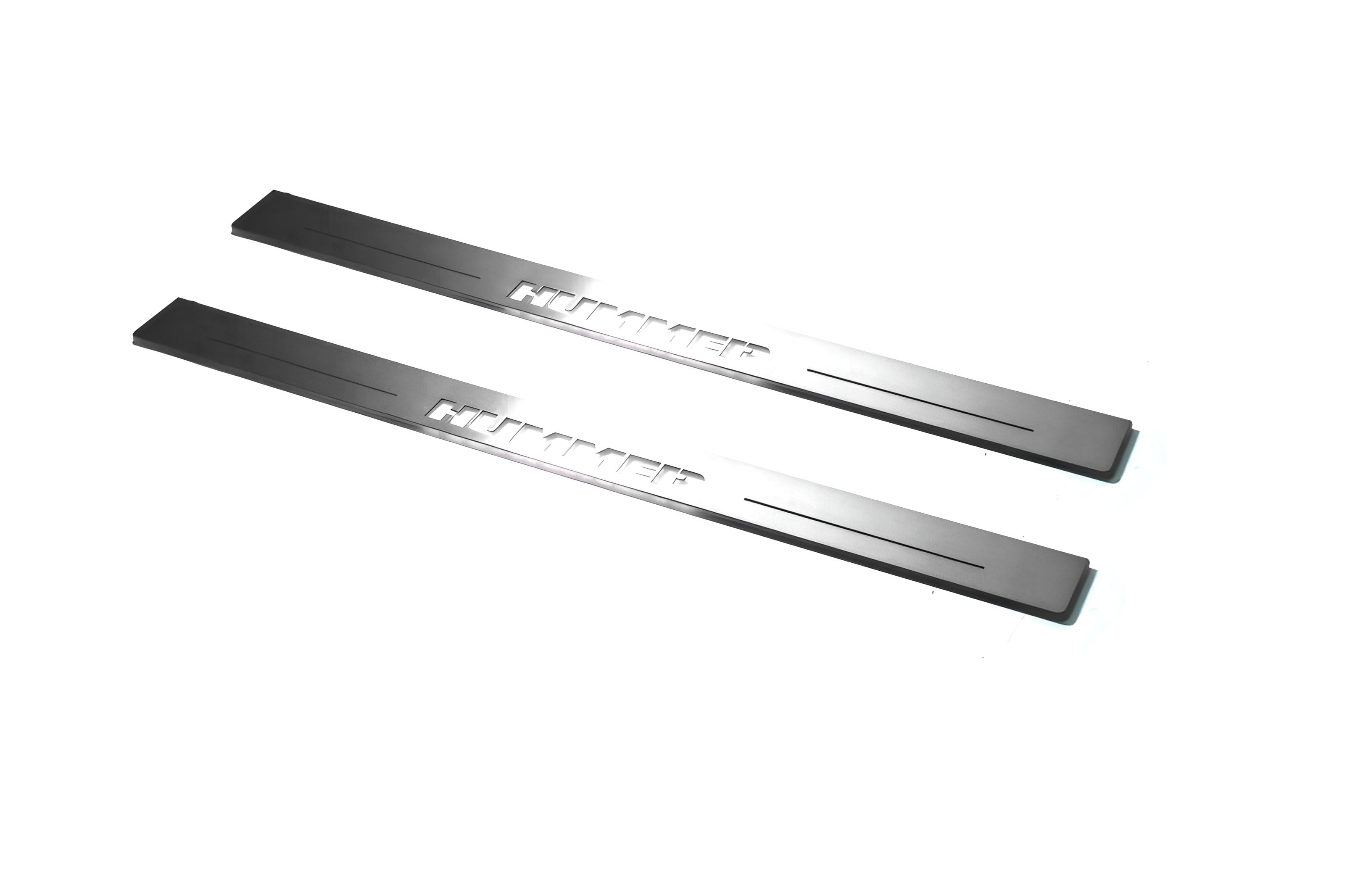 Illuminated LED Door Sill Tread Plates Hummer H2 2002-2009 With Hummer Logo Hummer Led Door Sills opdesign