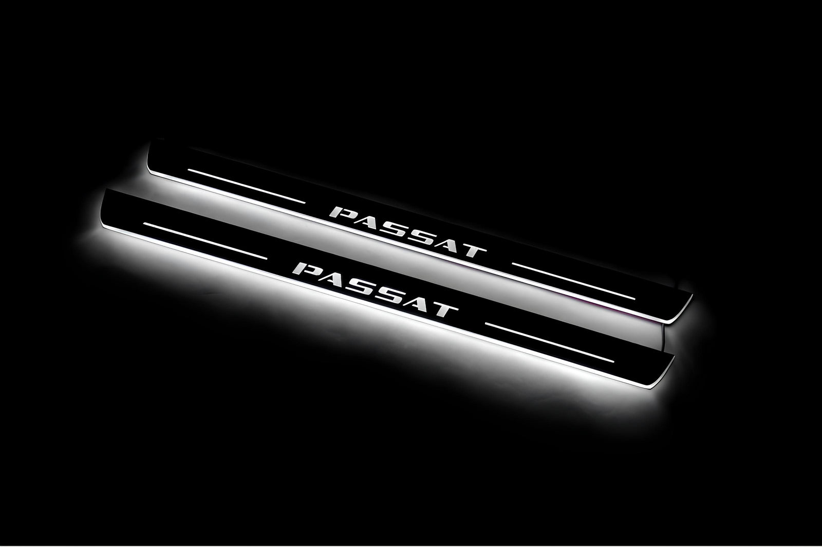 Volkswagen Passat B8 2015+ stainless steel LED door sill plates with Passat logo