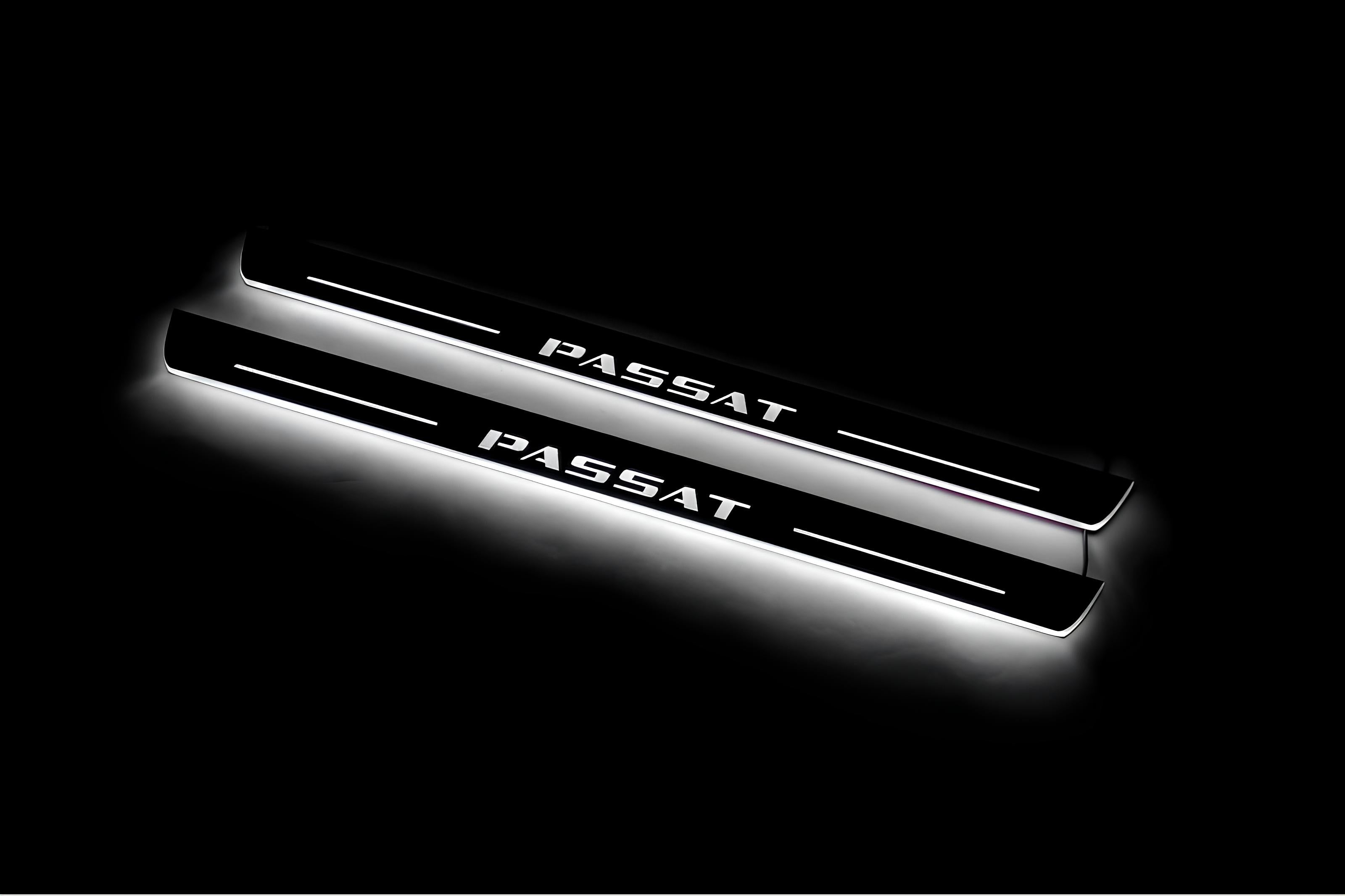 Illuminated LED Door Sill Tread Plates Volkswagen Passat B8 2015-2023 With Passat Logo (type 1) Volkswagen Led Door Sills decoinfabric