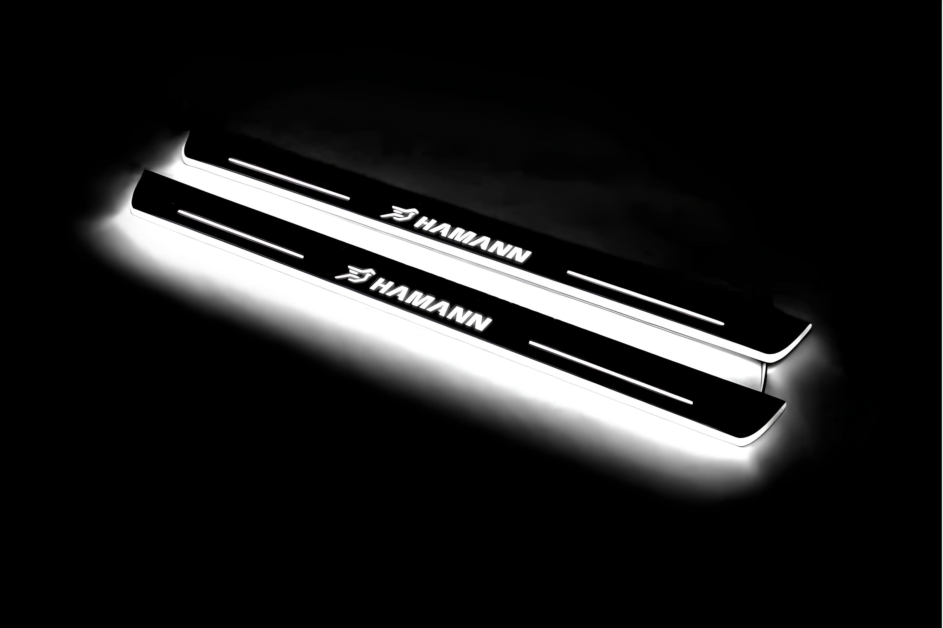 Illuminated LED Door Sill Tread Plates BMW X6 F16 2015-2019 With HAMANN Logo BMW Led Door Sills opdesign
