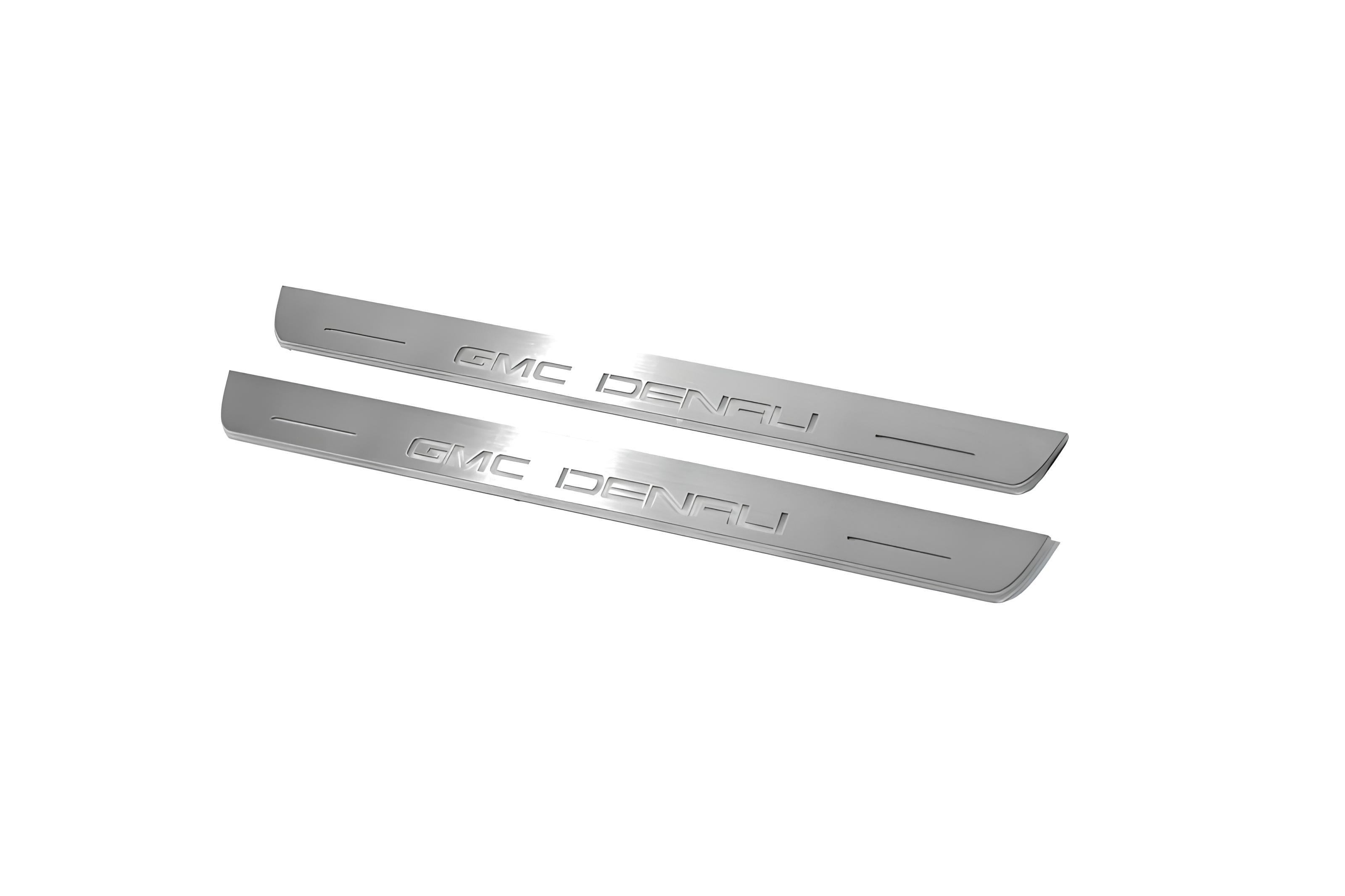 Illuminated LED Door Sill Tread Plates GMC Terrain II 2018+ With GMC DENALI Logo GMC Led Door Sills opdesign
