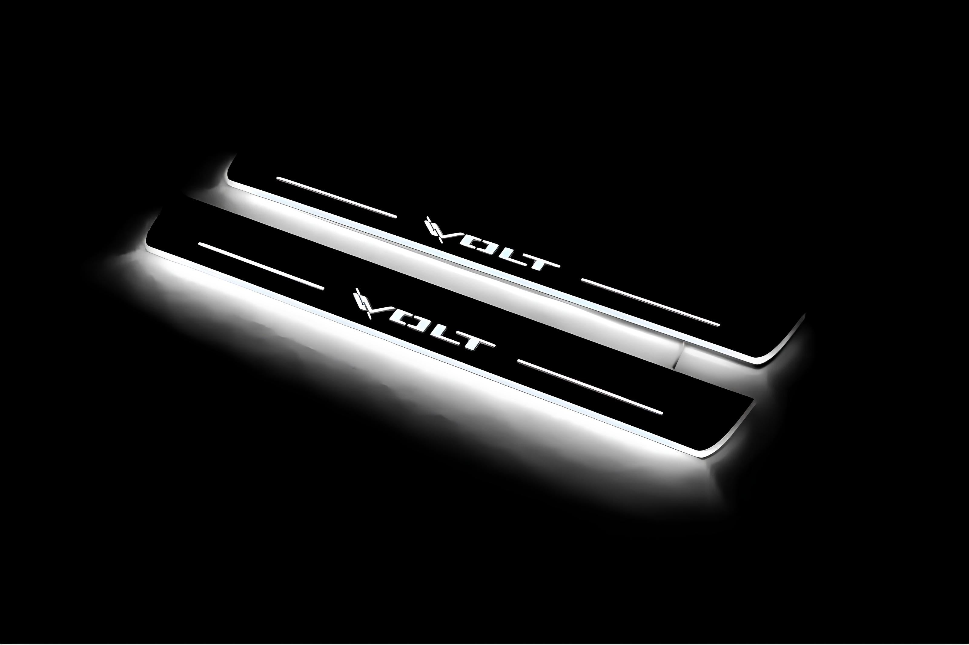 Illuminated LED Door Sill Tread Plates Chevrolet Volt II 2016-2019 With Volt Logo Chevrolet Led Door Sills opdesign