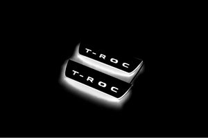 Illuminated LED Door Sill Tread Plates Volkswagen T-Roc 2017+ With T-Roc Logo Volkswagen Led Door Sills opdesign