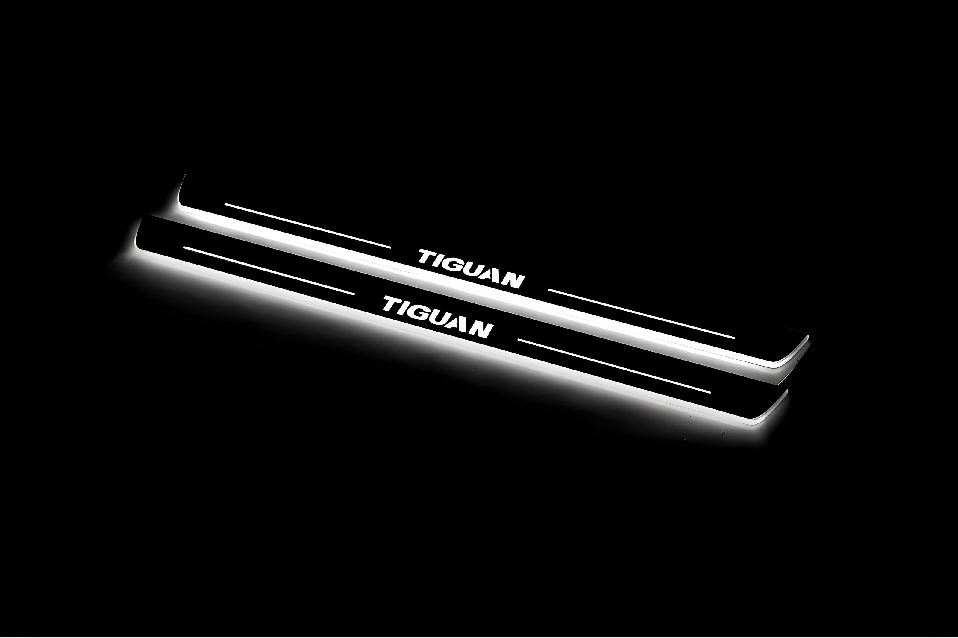 Illuminated LED Door Sill Tread Plates Volkswagen Tiguan I 2007-2016 With Tiguan Logo Volkswagen Led Door Sills opdesign