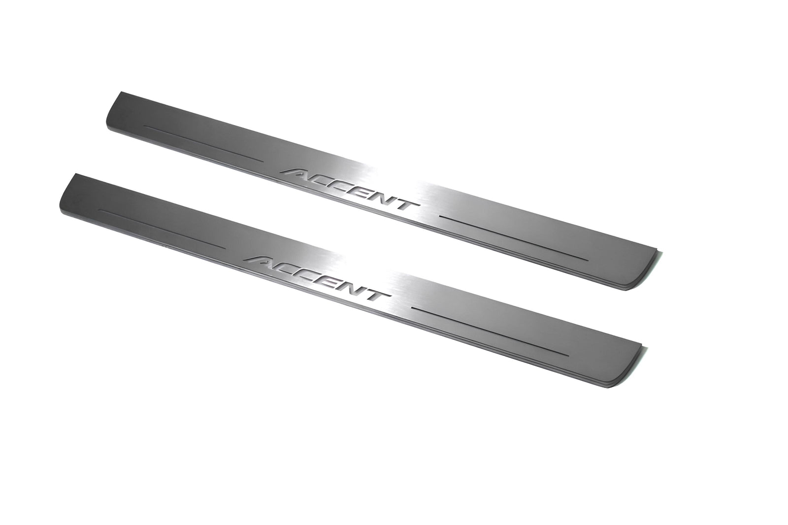 Hyundai Accent 2011+ illuminated entry guards in stainless steel with Accent logo