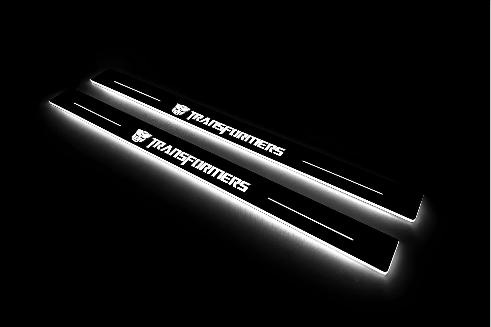 LED door sill plates for Chevrolet Camaro V E37 2009+ stainless steel with Transformers logo