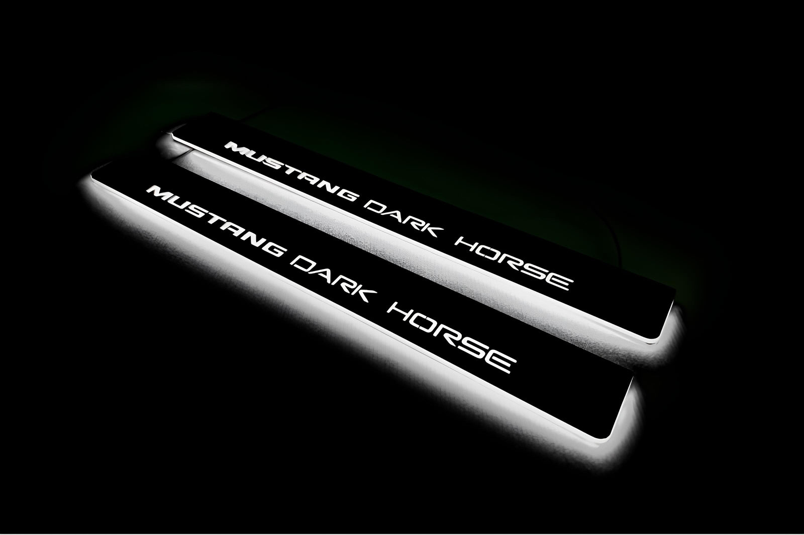 Ford Mustang VII S650 2023+ LED door sill plates stainless steel with Mustang Dark Horse logo