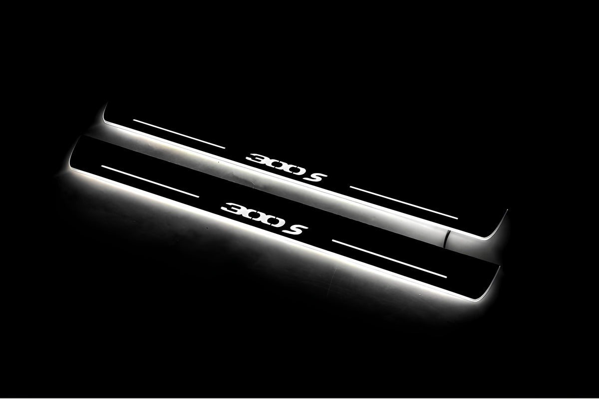 Chrysler 300C II LD 2011+ LED door sill plates in stainless steel with 300S logo
