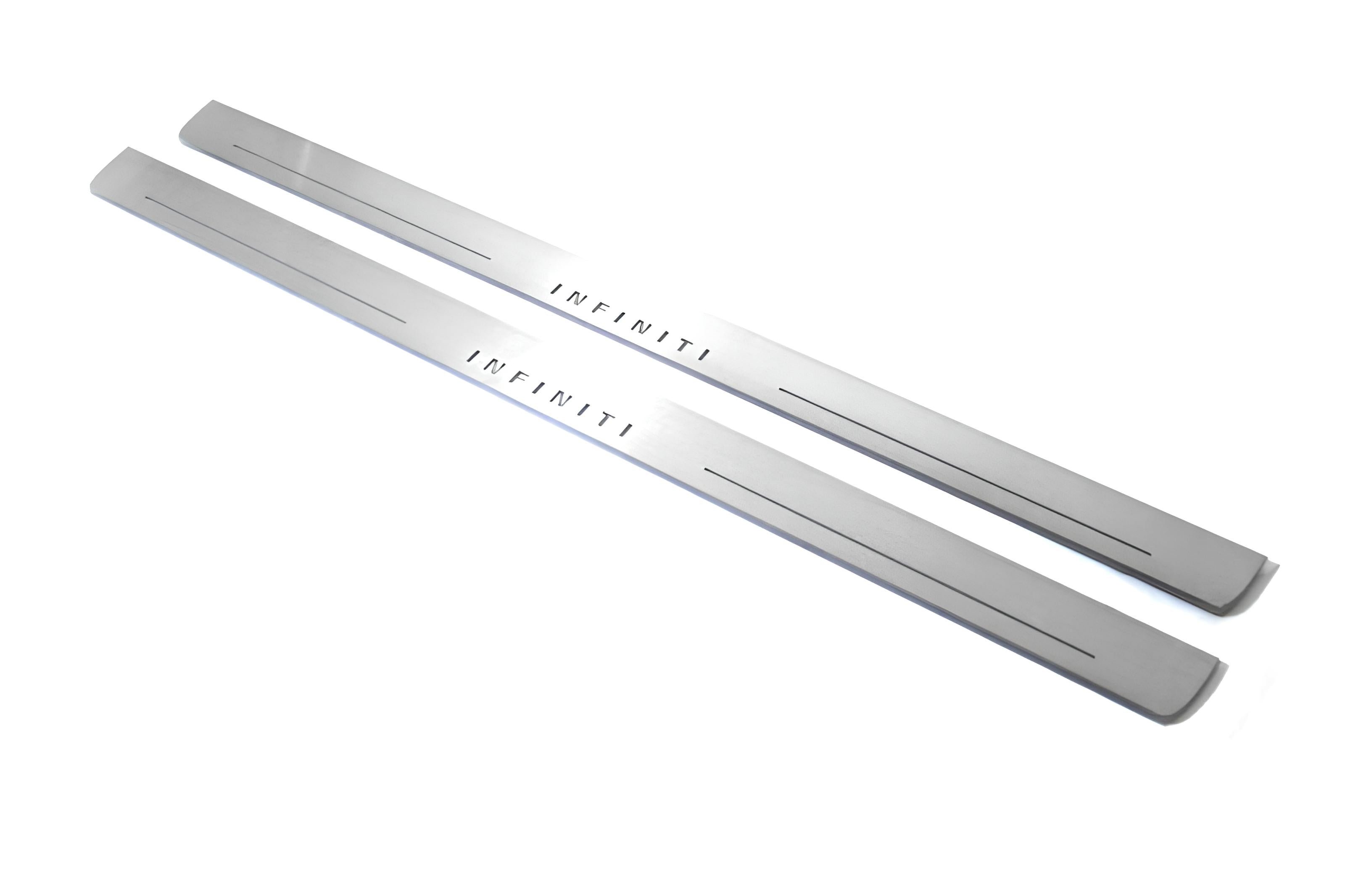 Illuminated LED Door Sill Tread Plates Infiniti Q60 2016+ With Infiniti Logo Infiniti Led Door Sills opdesign