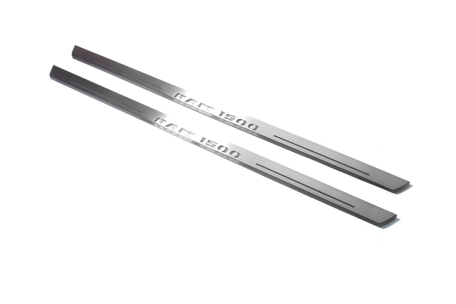 RAM 1500 IV 2009+ illuminated entry guards in stainless steel with Illuminated RAM 1500 logo