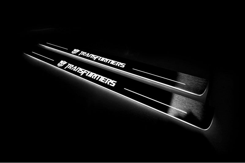 Chevrolet Camaro V E37 2009+ stainless steel LED door sill plates with Transformers logo