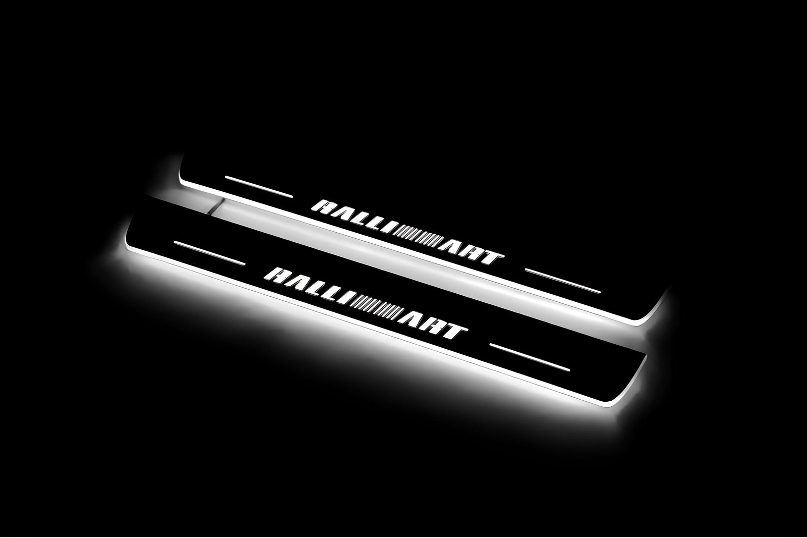 Mitsubishi Lancer X 2007+ stainless steel LED door sill plates with RalliArt logo
