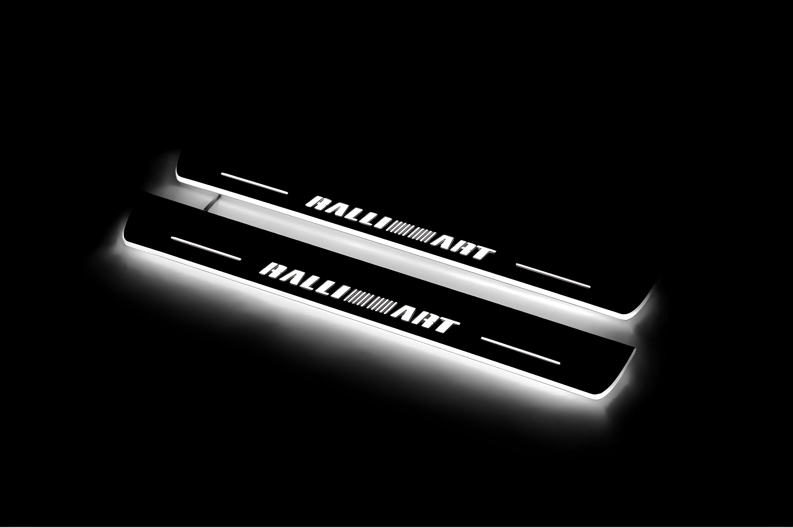 Illuminated LED Door Sill Tread Plates Mitsubishi Lancer X 2007-2017 With RalliArt Logo Mitsubishi Led Door Sills opdesign