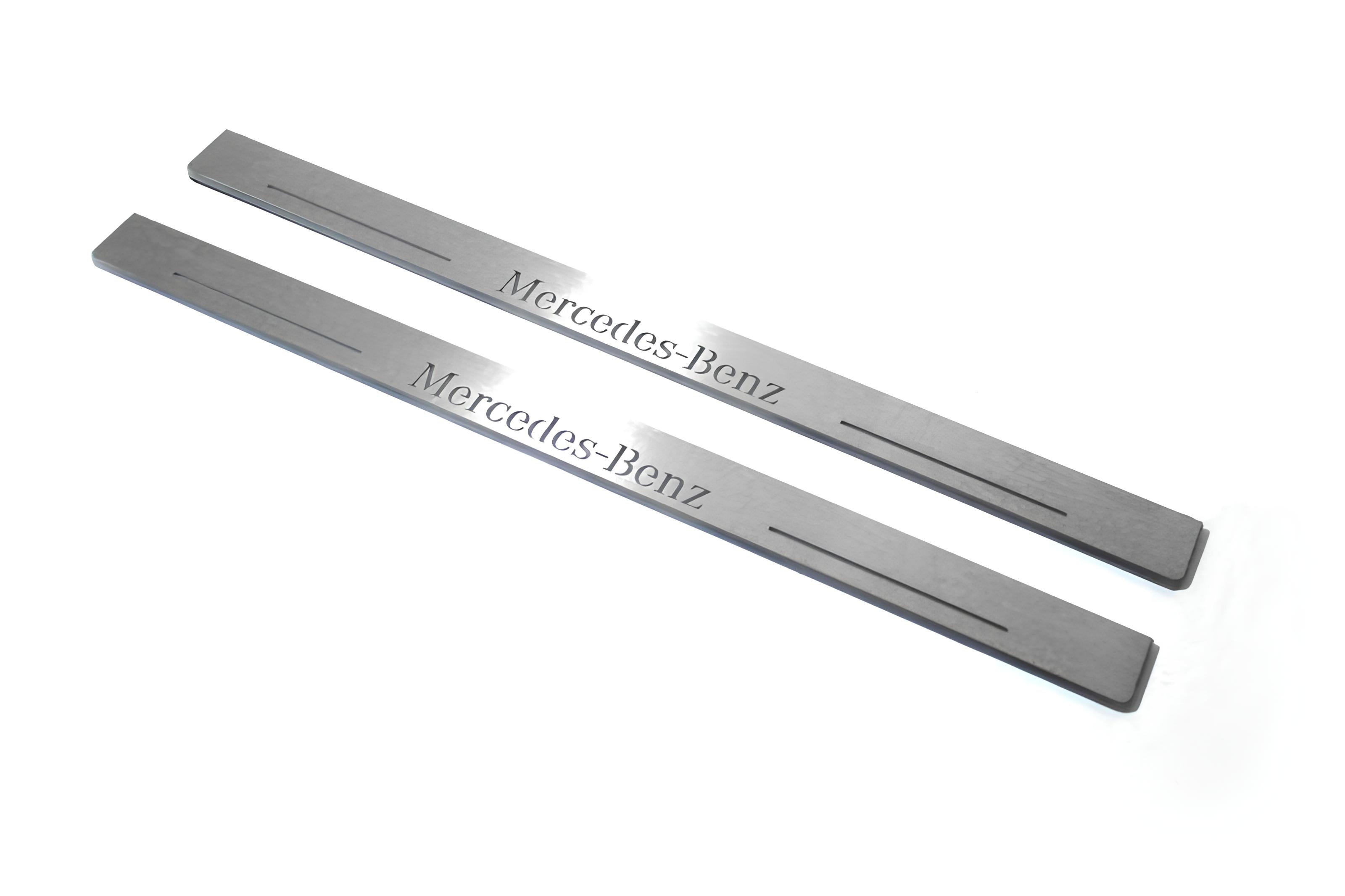 Illuminated LED Door Sill Tread Plates Mercedes E W210 1995-2002 With Mercedes-Benz Logo Mercedes Led Door Sills opdesign