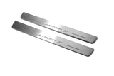 Mitsubishi Lancer X 2007+ illuminated entry guards in stainless steel with Lancer X logo