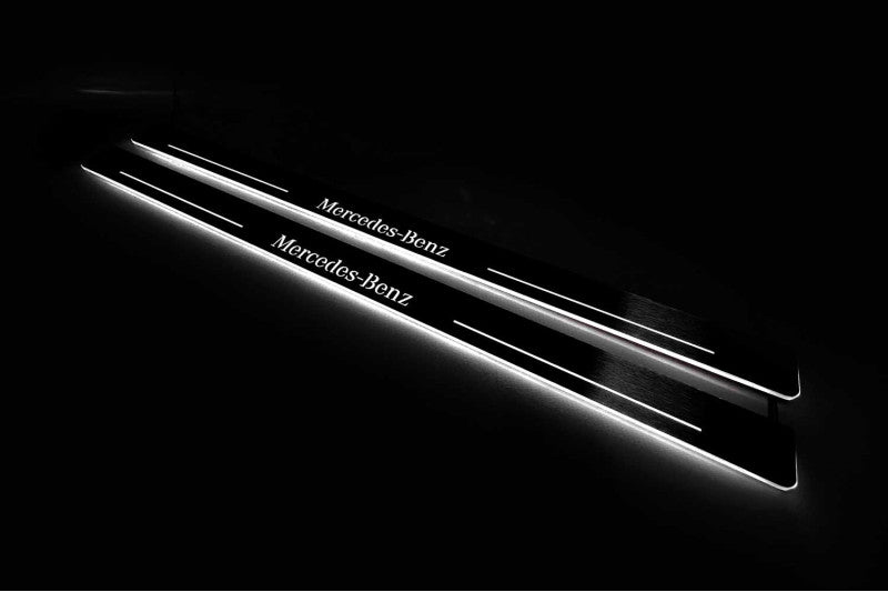 Mercedes CLK W209 2001+ LED door sill plates with Mercedes-Benz logo