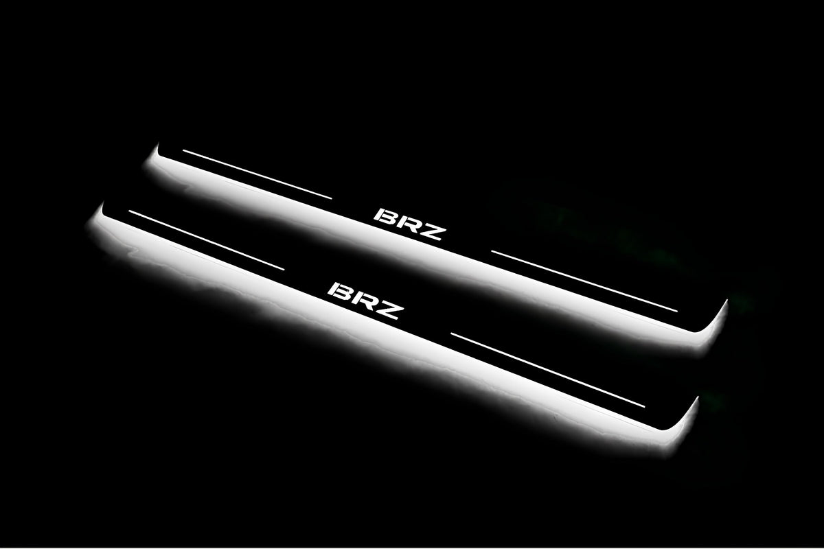 Subaru BRZ 2011+ door sill plates in stainless steel with BRZ logo