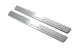 Nissan Leaf I 2010+ door sill plates in stainless steel with Leaf logo