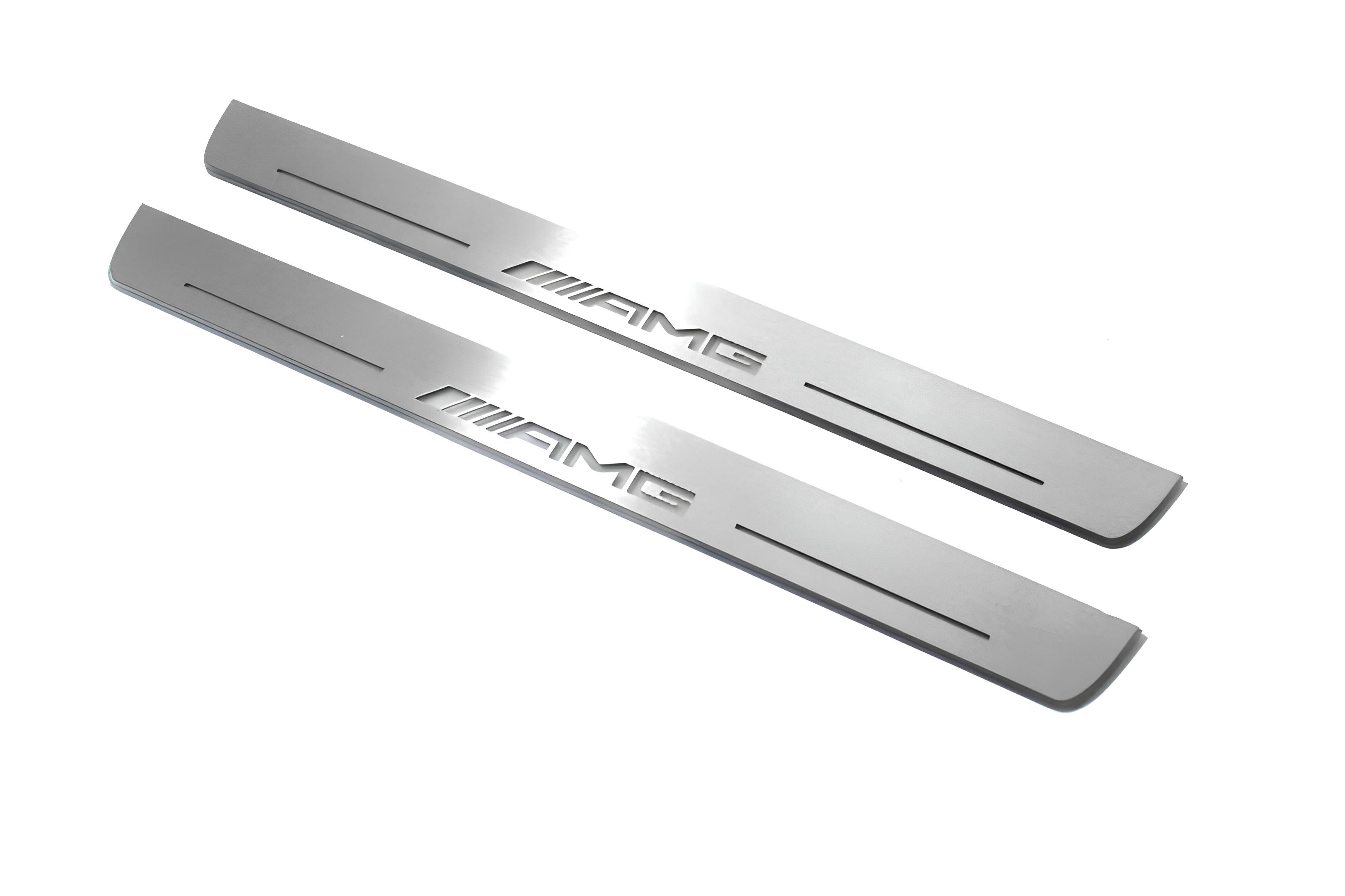 Illuminated LED Door Sill Tread Plates Mercedes ML W166 2011-2015 With AMG Logo Mercedes Led Door Sills opdesign