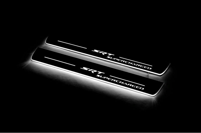 LED door sill plates Dodge Durango III 2011+ in stainless steel with SRT Supercharged logo