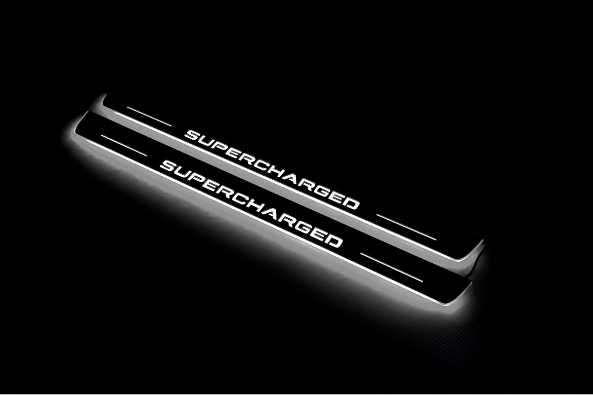 stainless steel LED door sill plates with Range Rover IV 2012+ with Supercharged logo