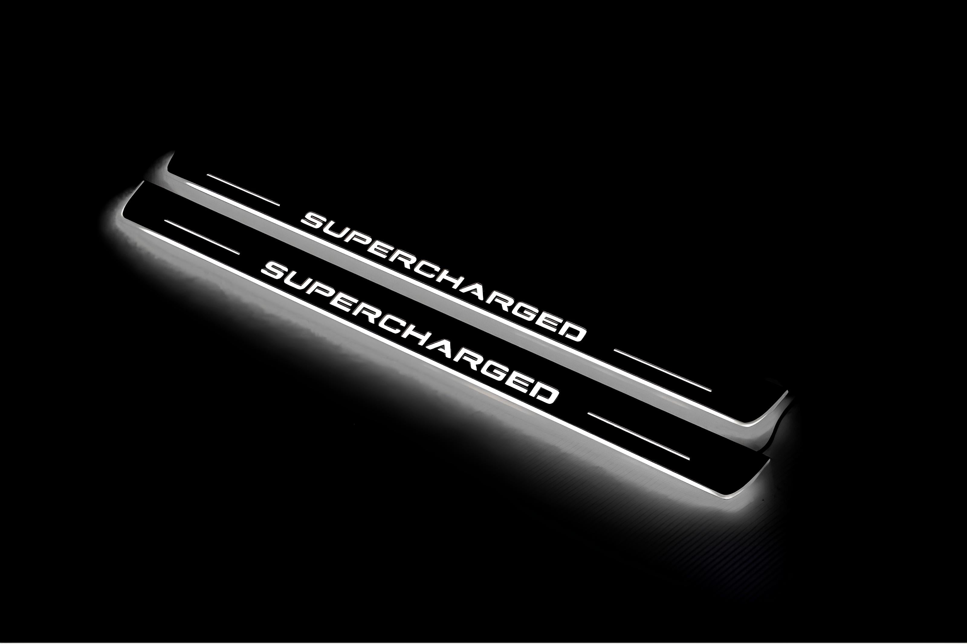 Illuminated LED Door Sill Tread Plates Range Rover III 2002-2012 With Supercharged Logo Range Rover Led Door Sills opdesign
