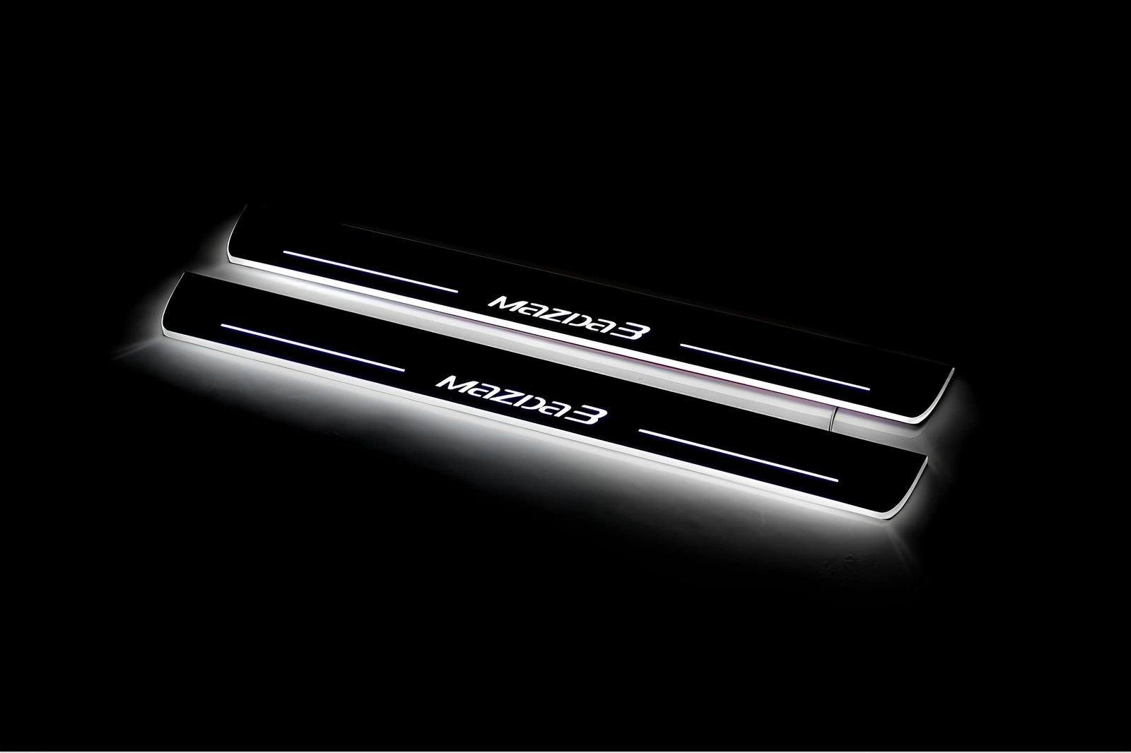 LED door sill plates Mazda 3 III 2013+ in stainless steel with Mazda 3 logo