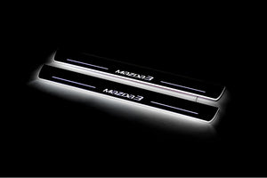 Illuminated LED Door Sill Tread Plates Mazda 3 III 2013-2019 With Mazda 3 Logo Mazda Led Door Sills opdesign
