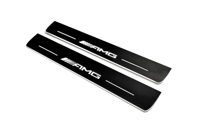 Mercedes E W213 2016+ stainless steel illuminated entry guards with AMG logo