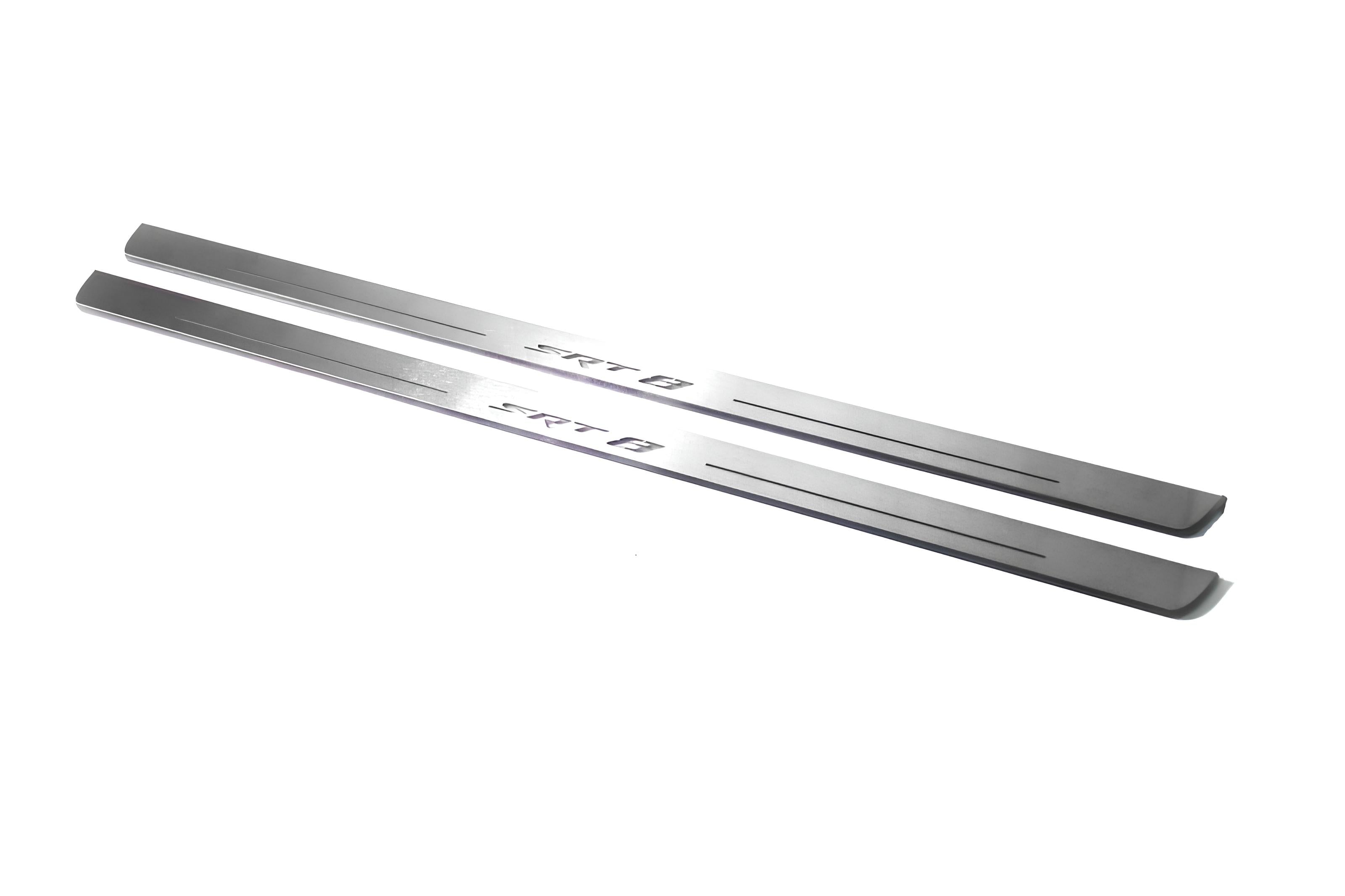 Illuminated LED Door Sill Tread Plates Dodge Challenger 2008-2023 With SRT8 Logo Dodge Led Door Sills opdesign