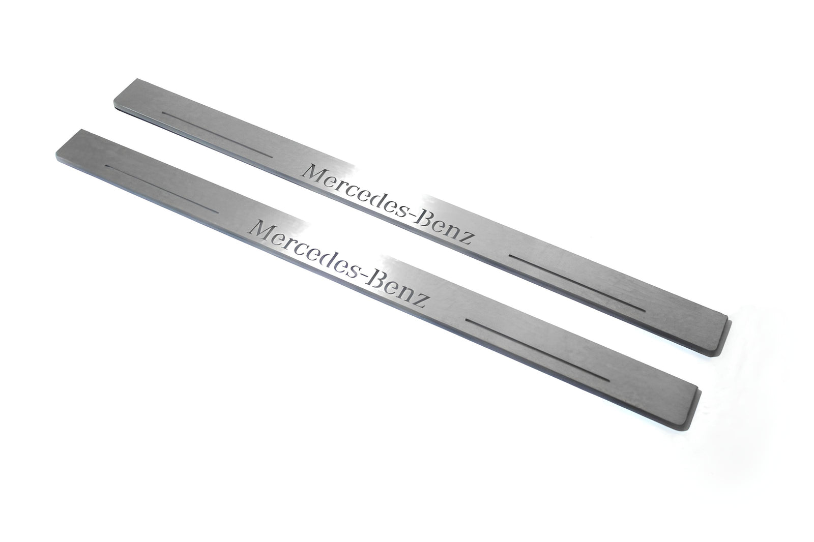 Mercedes E W124 1985+ illuminated entry guards in stainless steel with Mercedes-Benz logo