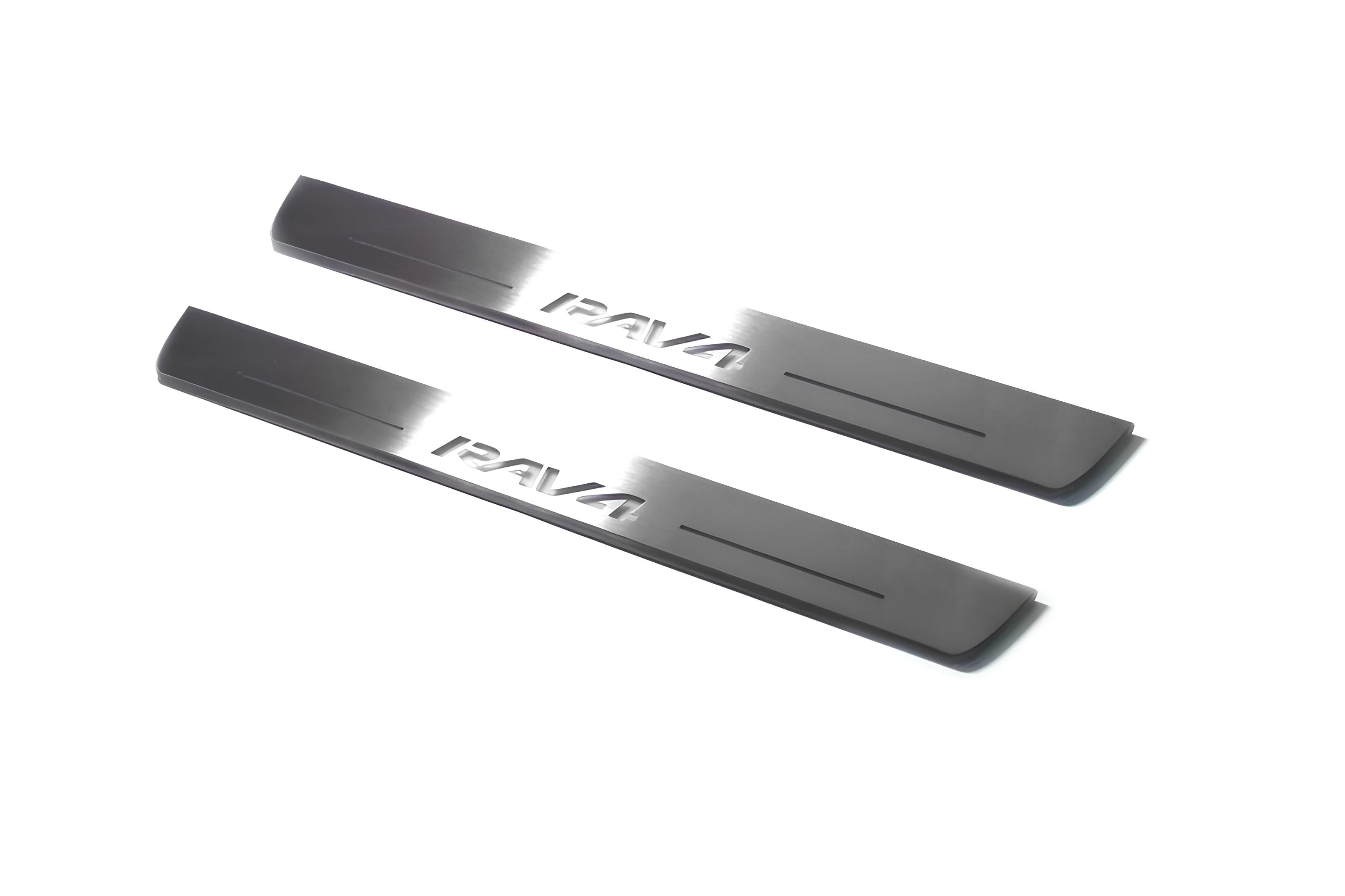 Illuminated LED Door Sill Tread Plates Toyota Rav4 IV 2013-2018 With Rav4 Logo Toyota Led Door Sills opdesign