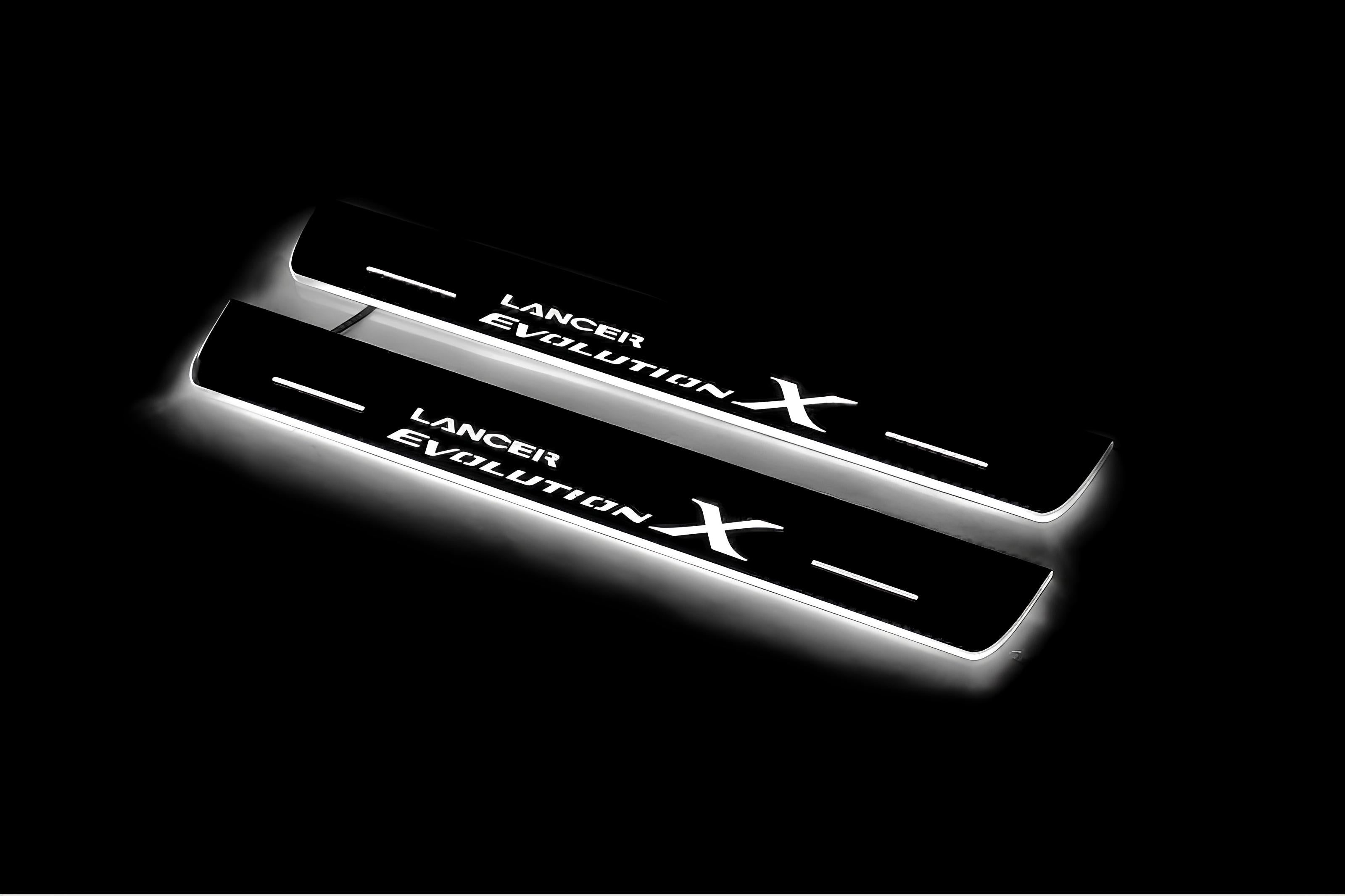 Illuminated LED Door Sill Tread Plates Mitsubishi Lancer Evolution X 2007-2016 With Lancer Evolution X Logo Mitsubishi Led Door Sills opdesign