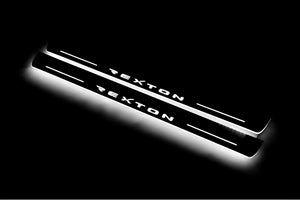 Illuminated LED Door Sill Tread Plates SsangYong Rexton II 2006-2012 With Rexton Logo SsangYong Led Door Sills opdesign