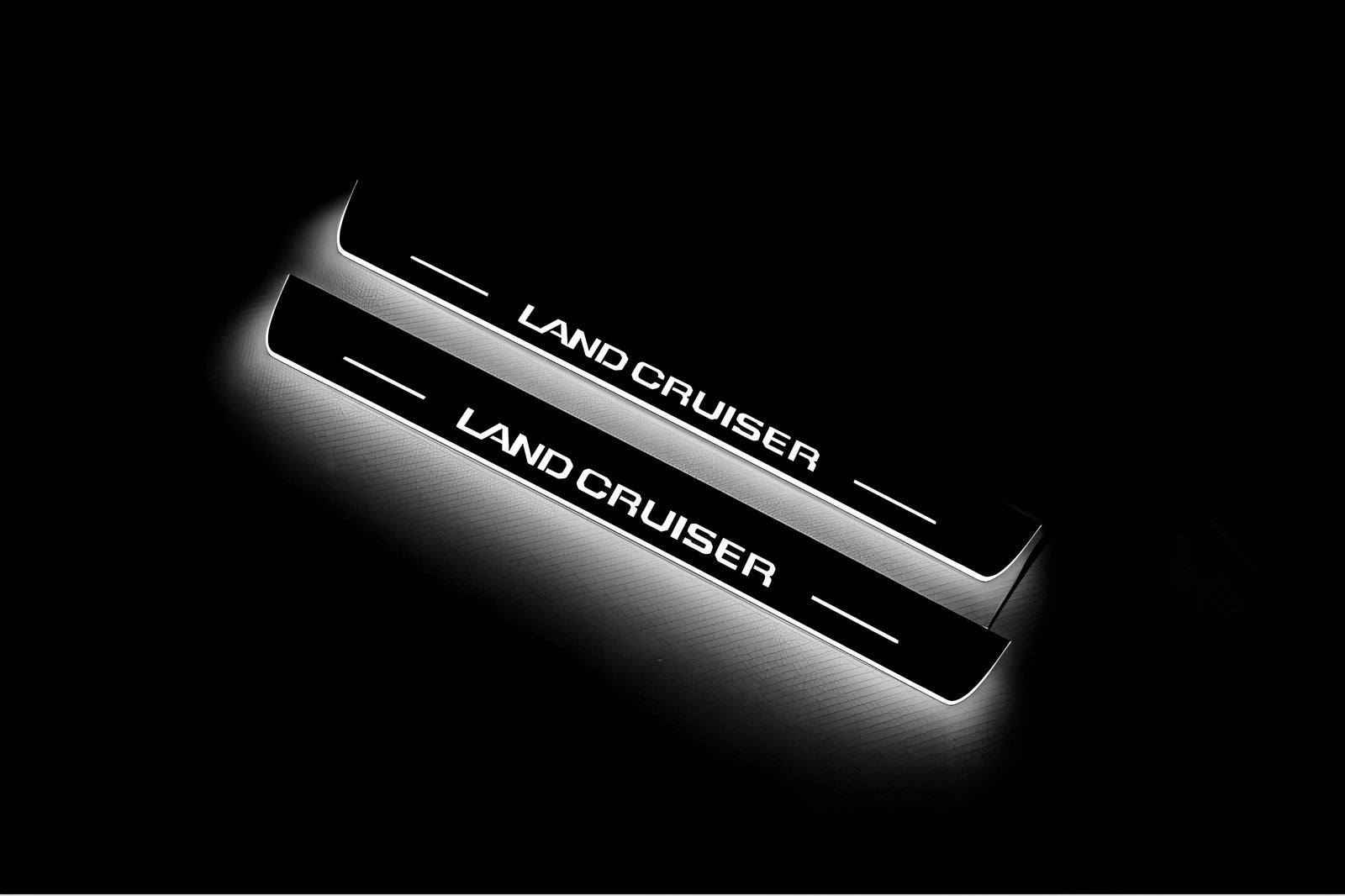 Toyota Prado 250 2023+ illuminated entry guards in stainless steel with Land Cruiser logo