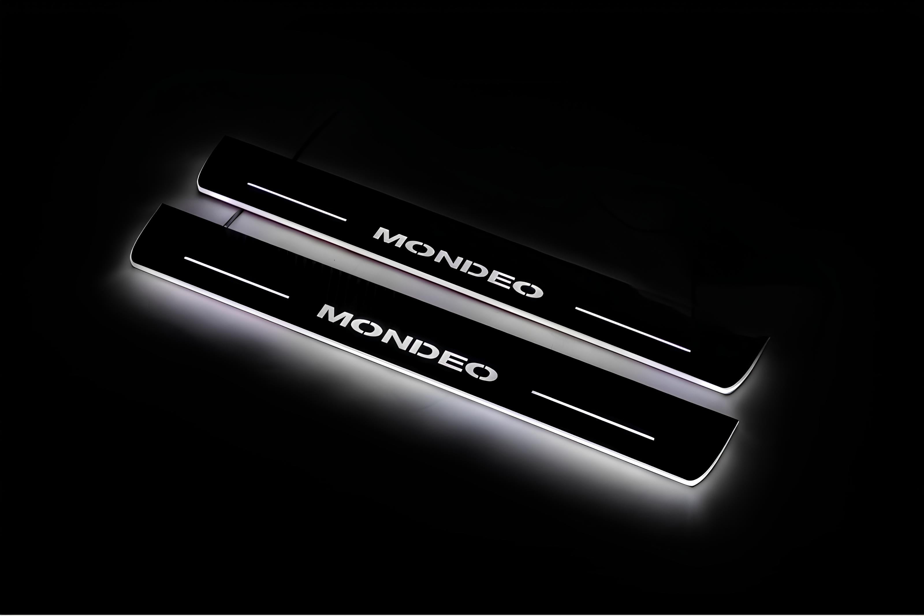 Illuminated LED Door Sill Tread Plates Ford Mondeo IV 2007-2012 With Mondeo Logo Ford Led Door Sills opdesign