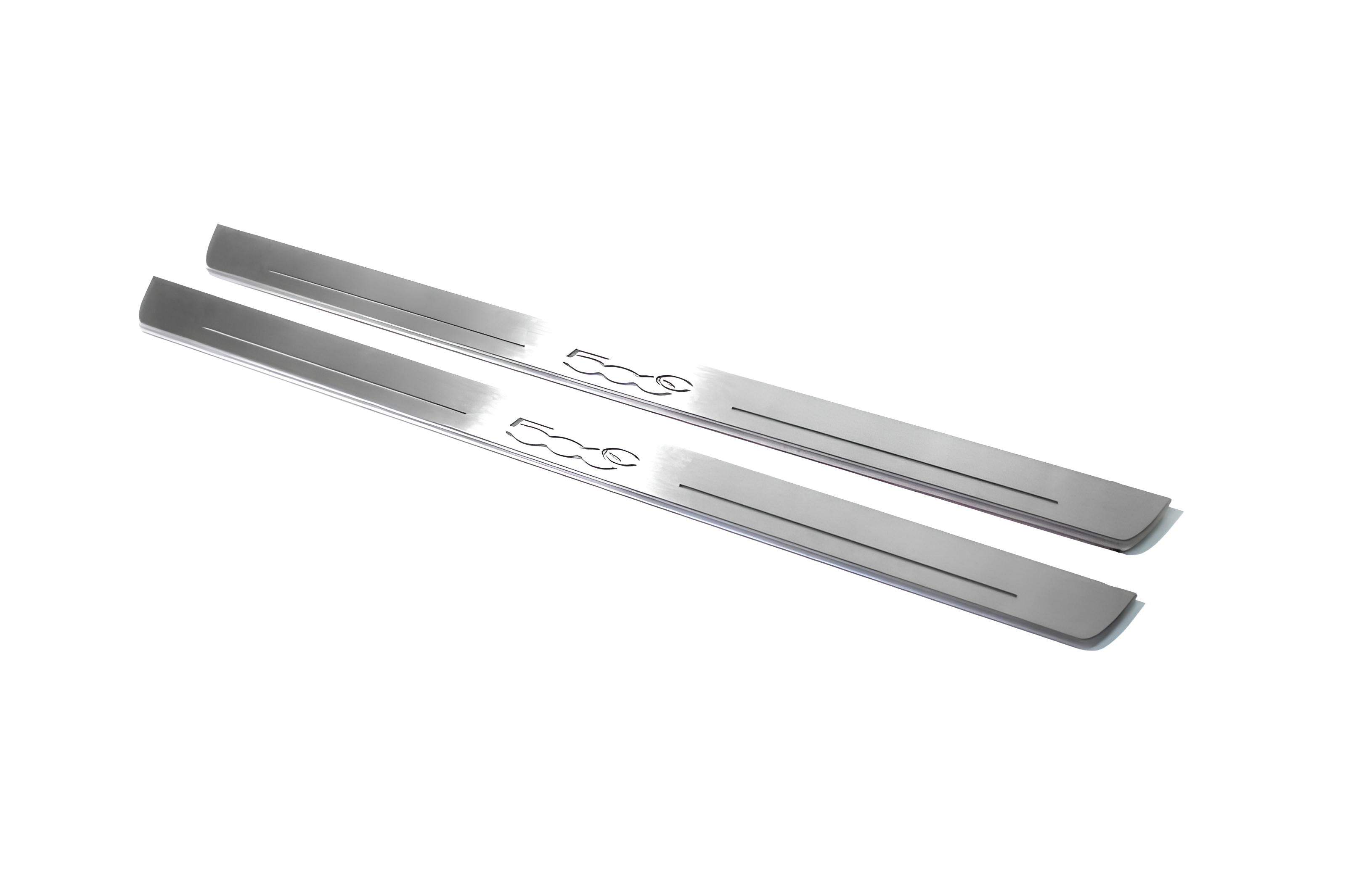 Illuminated LED Door Sill Tread Plates Fiat 500C 2009+ With 500C Logo Fiat Led Door Sills opdesign