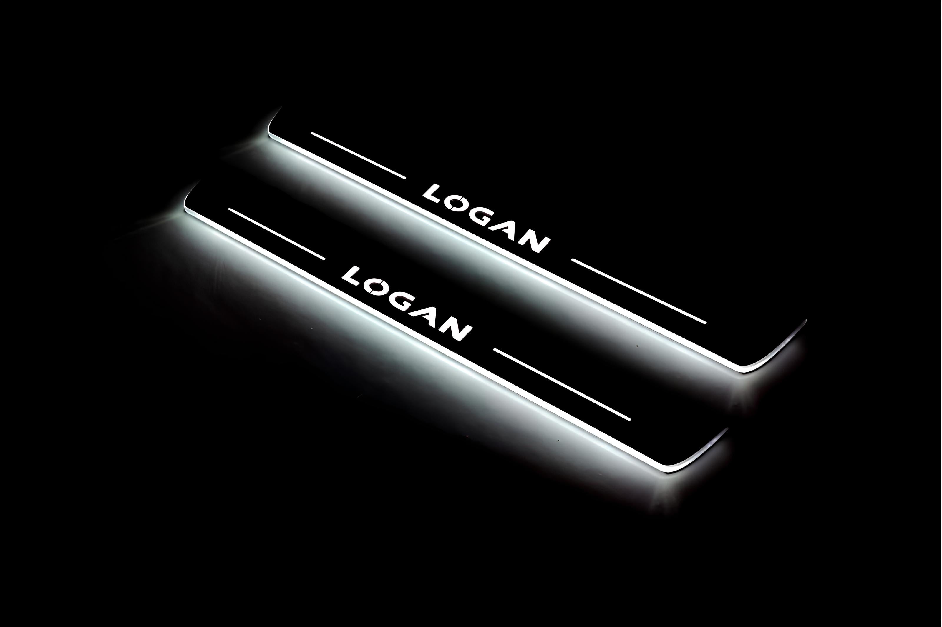 Illuminated LED Door Sill Tread Plates Renault Logan II 2013-2020 With Logan Logo Renault Led Door Sills opdesign