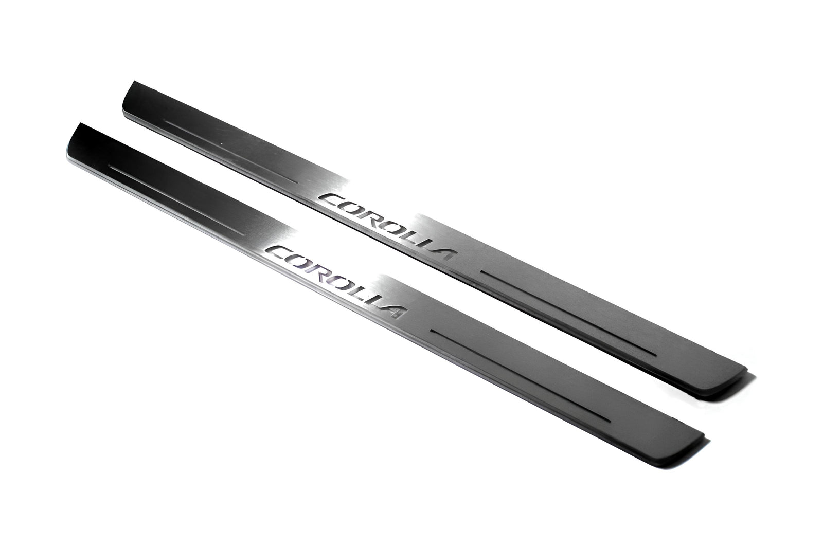 Toyota Corolla XI 2013+ door sill plates in stainless steel with Corolla logo