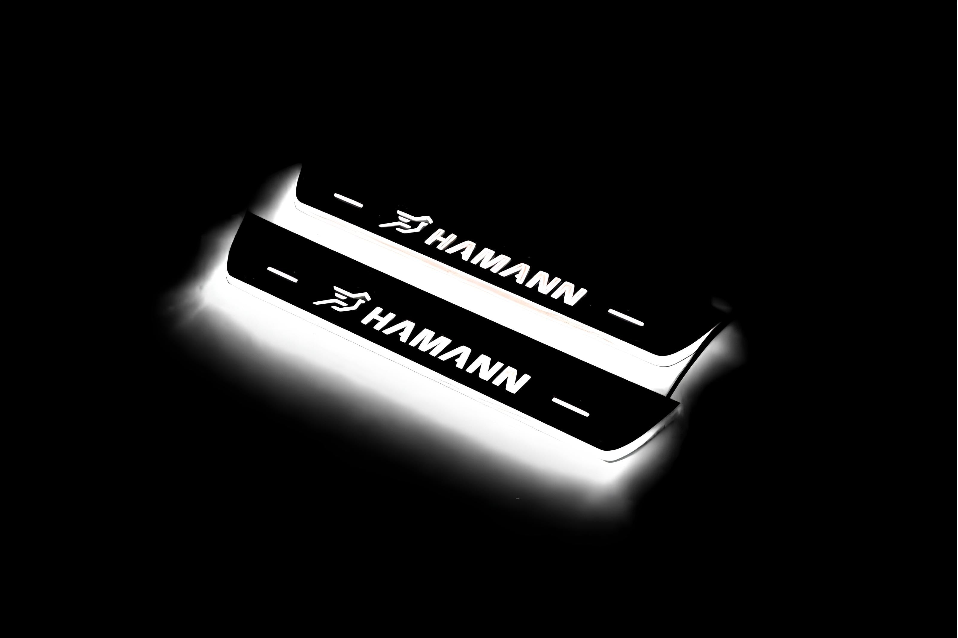 Illuminated LED Door Sill Tread Plates BMW X6 F16 2015-2019 With HAMANN Logo BMW Led Door Sills opdesign