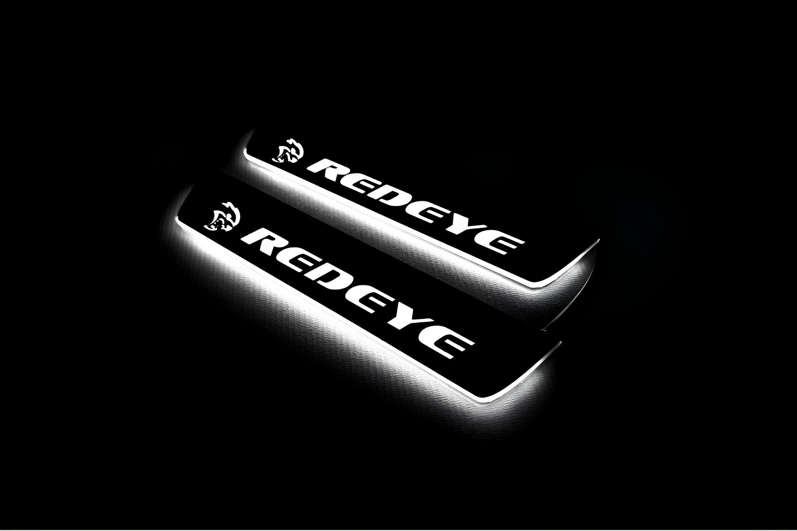 stainless steel LED door sill plates with Dodge Charger LD 2023+ with Hellcat REDEYE logo