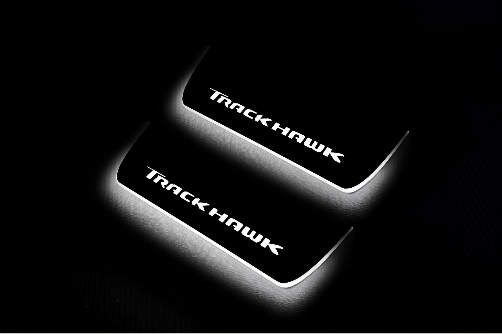 Jeep Grand Cherokee IV WK2 2010+ LED door sill plates stainless steel with TrackHawk logo