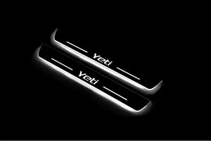Illuminated LED Door Sill Tread Plates Skoda Yeti 2009-2017 With Yeti Logo Skoda Led Door Sills opdesign