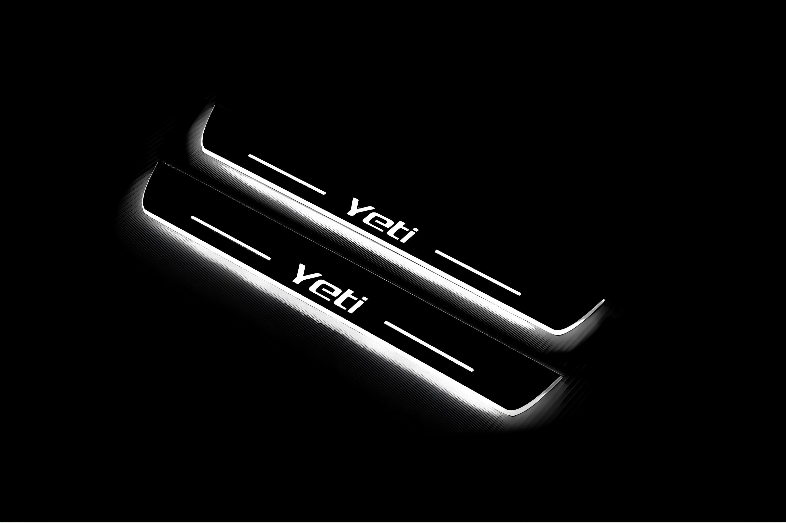 Illuminated LED Door Sill Tread Plates Skoda Yeti 2009-2017 With Yeti Logo Skoda Led Door Sills opdesign