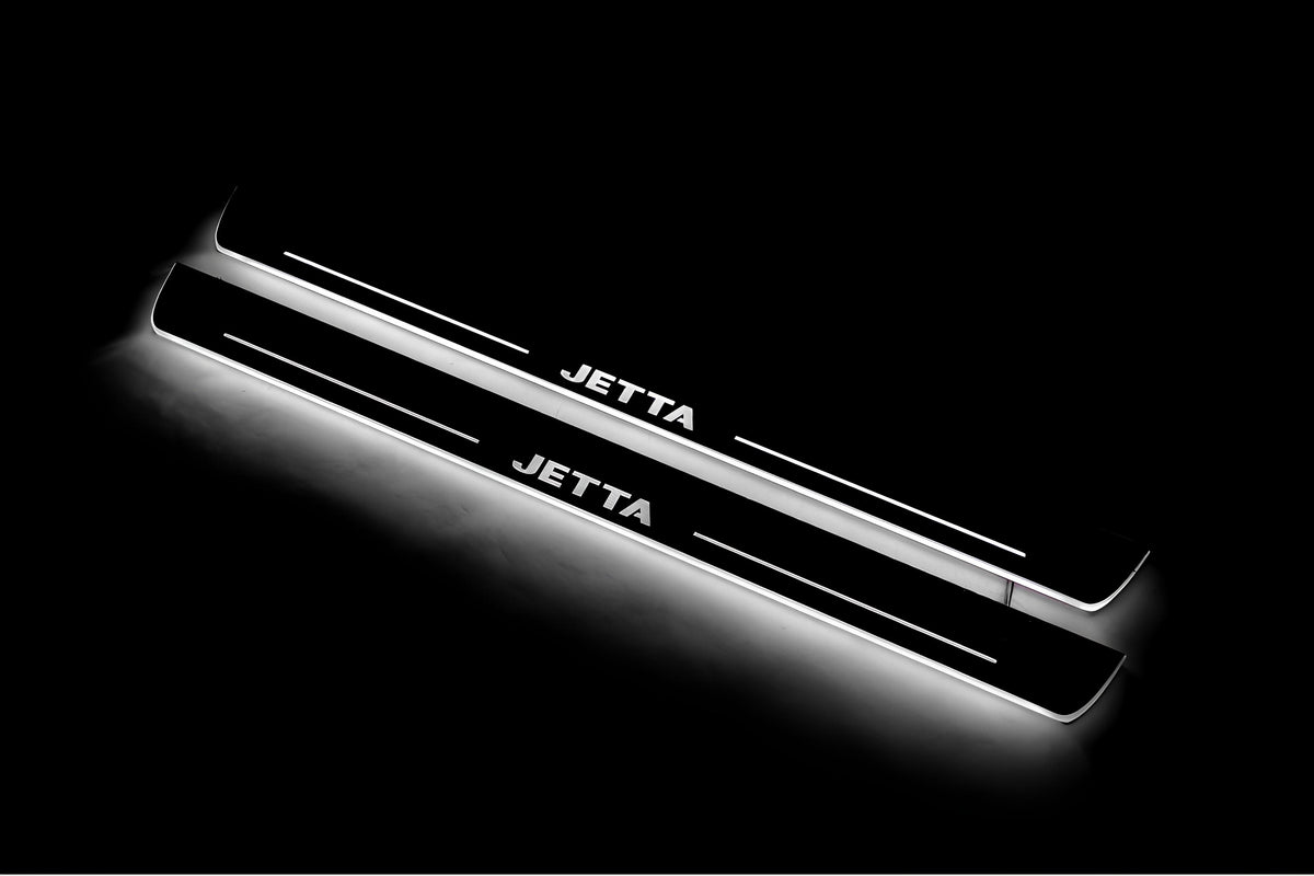 LED door sill plates Volkswagen Jetta VII 2019+ in stainless steel with Jetta logo