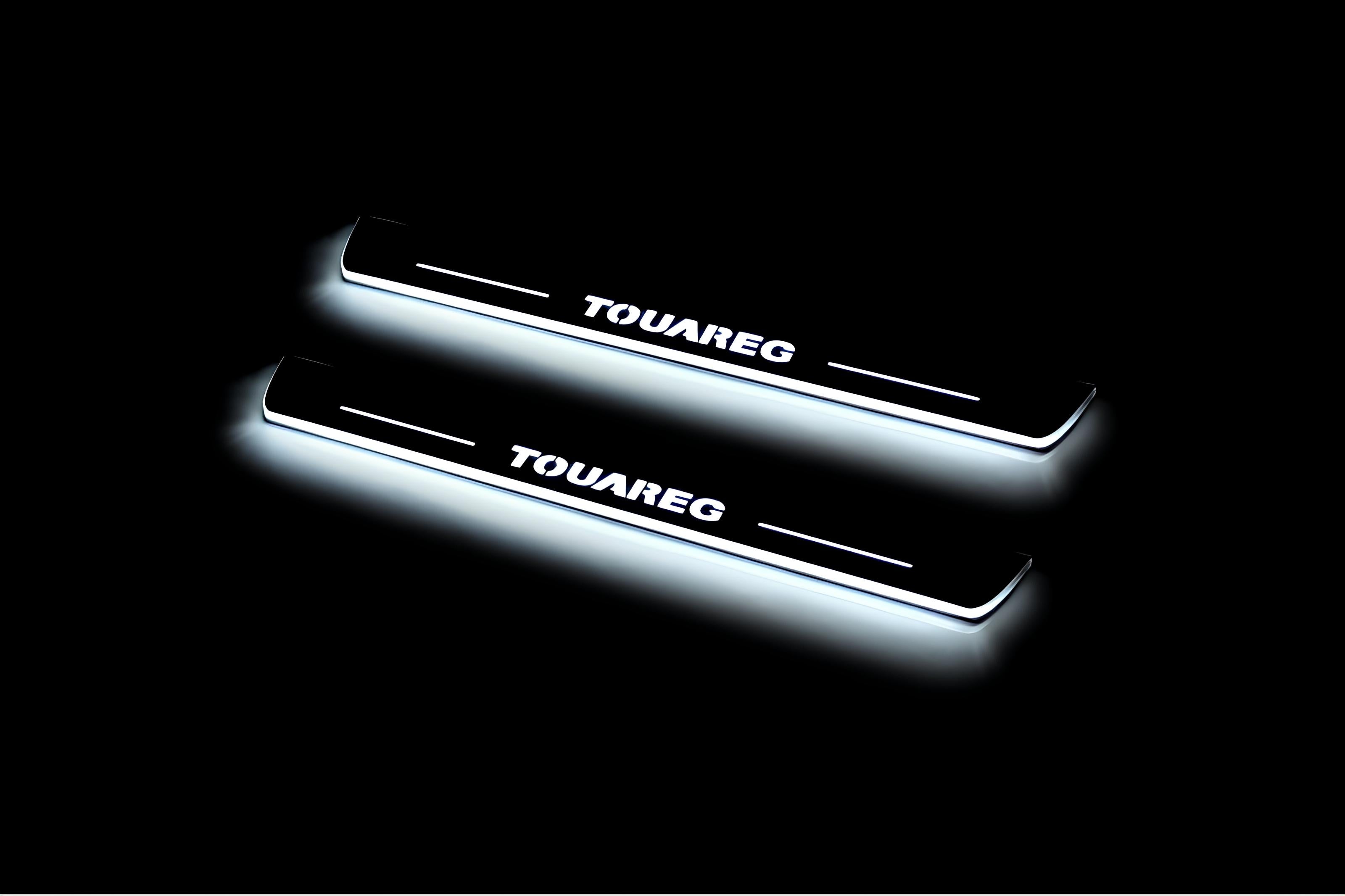 Illuminated LED Door Sill Tread Plates Volkswagen Touareg II 2010-2018 With Touareg Logo Volkswagen Led Door Sills opdesign